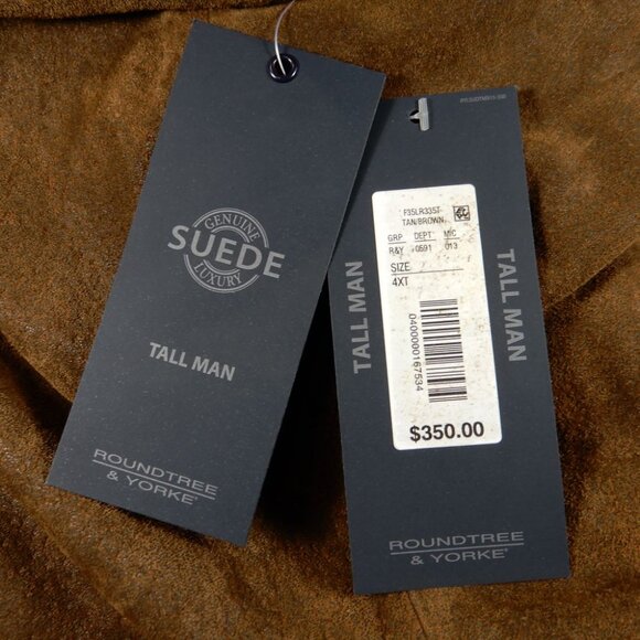 ROUNDTREE & YORKE Men’s Suede Leather Stand Collar VEST Size 4XT Brown NEW $350 - Picture 5 of 8